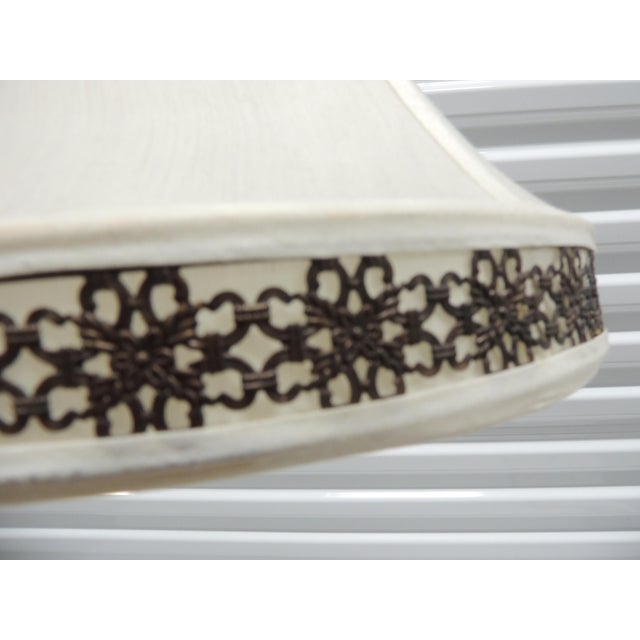 Silk Ecru Color Lampshade With Vegan Brown Leather Trim For Sale - Image 4 of 7