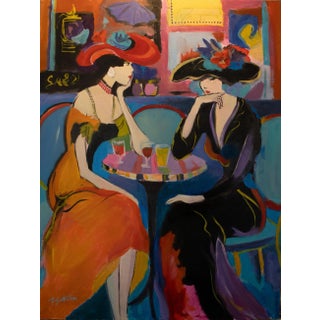 Ladies in a French Cafe, Original Oil Painting For Sale