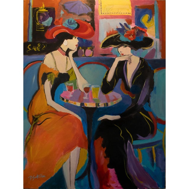 Ladies in a French Cafe, Original Oil Painting For Sale