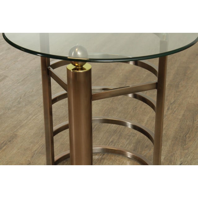 Design Institute of America Brushed Steel Round Glass Top Side Table For Sale - Image 11 of 13
