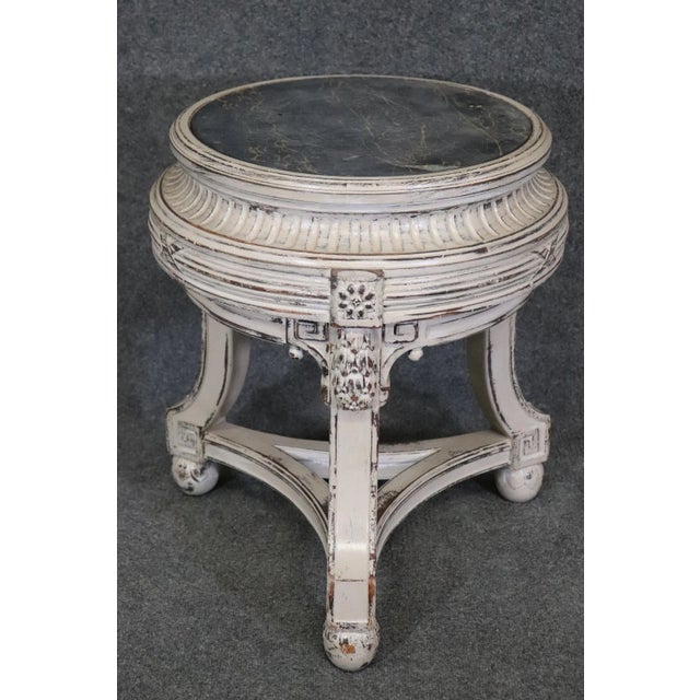 Wood French Regency Style Distressed Finished Marble Top Round End Table Pedestal For Sale - Image 7 of 12
