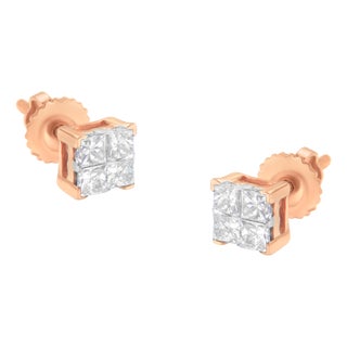 10K Rose Gold Diamond Square Stud Earring (1/2 cttw, I-J Color, I1-I2 Clarity) For Sale