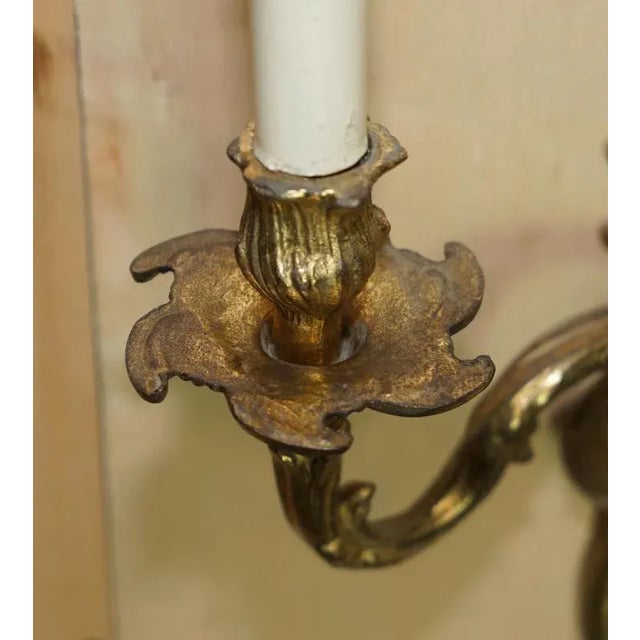 1920s Large Vintage French Bronze Candle Wall Lights, 1920s, Set of 2 For Sale - Image 5 of 18