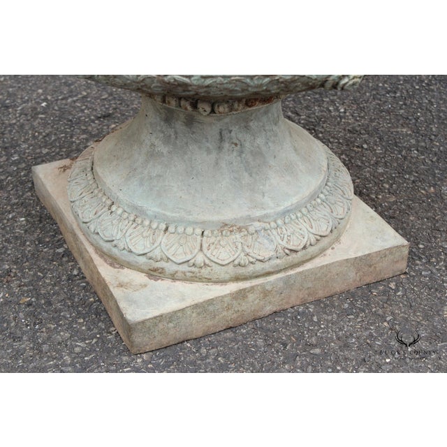 Antique Pair of Lead Alloy Outdoor Garden Urns For Sale - Image 10 of 12