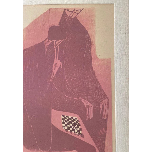 Figurative Mid 20th Century "Chess Game" Margo Hoff Original Woodcut Print, Framed For Sale - Image 3 of 8