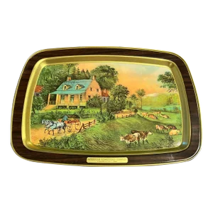 1970s Currier & Ives 1868 American Homestead Summer Vintage Serving Tray