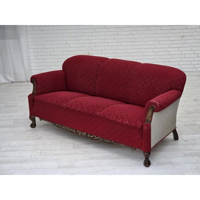 Danish 3-Seater Sofa in Red and Light Grey Wool and Oak, 1950s For Sale - Image 17 of 18