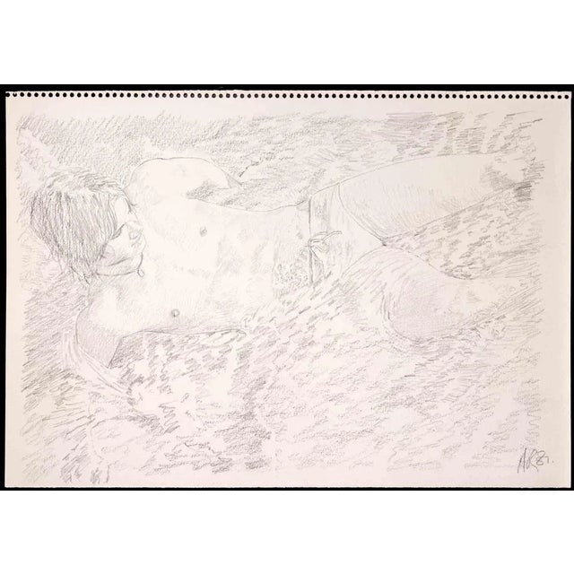 Boy at the beach is an original drawing on pencil realized by Anthony Roaland in 1981. Hand-signed and dated by the artist...