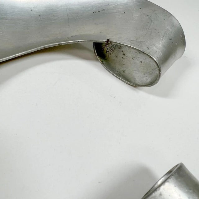1970s Modernist Pewter Salad Serving Utensils by Shirley Charron Mid Century Mod For Sale - Image 9 of 13