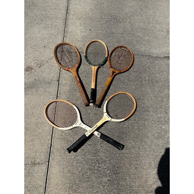 Wood Collection of Vintage Miscellaneous Wooden Tennis Rackets- Set of 5 For Sale - Image 7 of 7