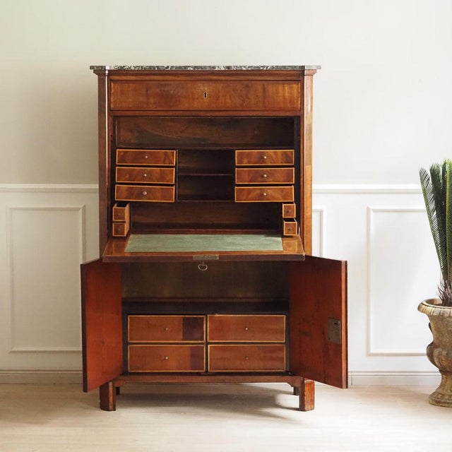 Brown French Secretaire in Mahogany and Marble For Sale - Image 8 of 18