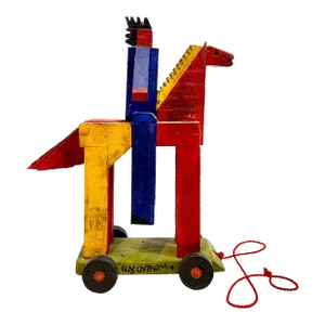 Mid 20th Century Blas Castagna Hand Painted Wooden Constructivist Sculpture Toy Horse Carved Wood