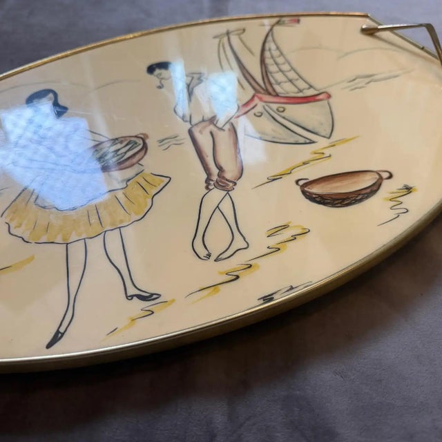 1950s Mid-Century Modern Brass and Lacquered Wood Italian Serving Tray For Sale - Image 11 of 12