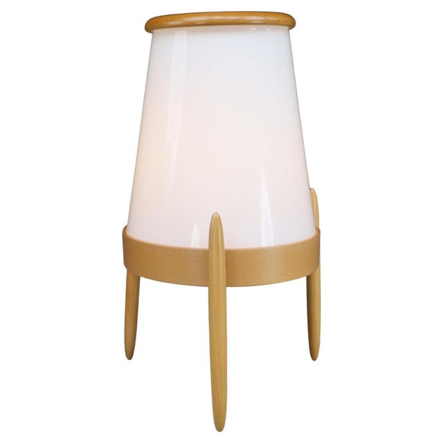 Large Modern Opaline Glass and Ash Floor Lamp attributed to Uluv, 1960s For Sale - Image 10 of 10