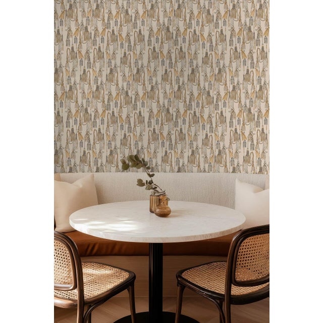 Sand Tassel Trellis Grasscloth Wallpaper by House Party | Imperial Sand | 6 Yards For Sale - Image 8 of 9
