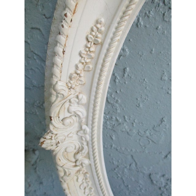 Antique Victorian Carved Wood White Painted Round Frame With Floral