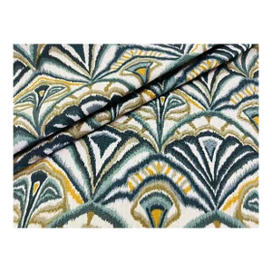 Remnant Fabricut Green Mustard Gold Cream Olive Cotton Ikat Bargello Upholstery Drapery Fabric
