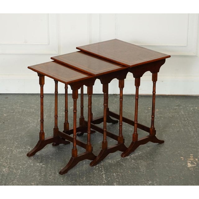 Vintage Sheraton Revival Burr Walnut Nest of Tables, Set of 3 For Sale - Image 4 of 10