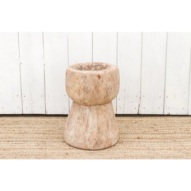Indian Tall Vintage Teak Ukhali Pot For Sale - Image 3 of 7