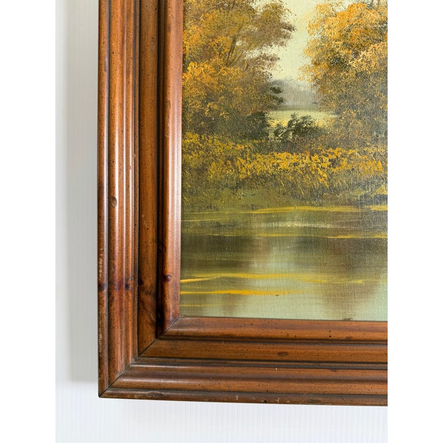 Mid 20th Century Mid-Century Signed Original Oil Painting on Canvas, Lake & Mountains 29x41 For Sale - Image 5 of 11