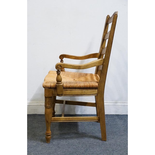 Early 21st Century High End Vintage Solid Rubberwood Country French Ladderback Dining Arm Chair W. Rush Seat For Sale - Image 5 of 10