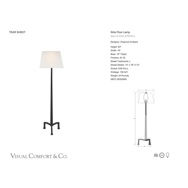 Chapman & Myers by Visual Comfort Signature Strie Floor Lamp in Aged Iron with Linen Shade Designer: Chapman & Myers...