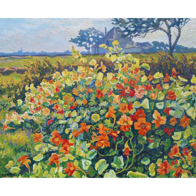 B. V.d.Velden, Nasturtium, 1966, Oil Painting on Canvas For Sale - Image 4 of 6