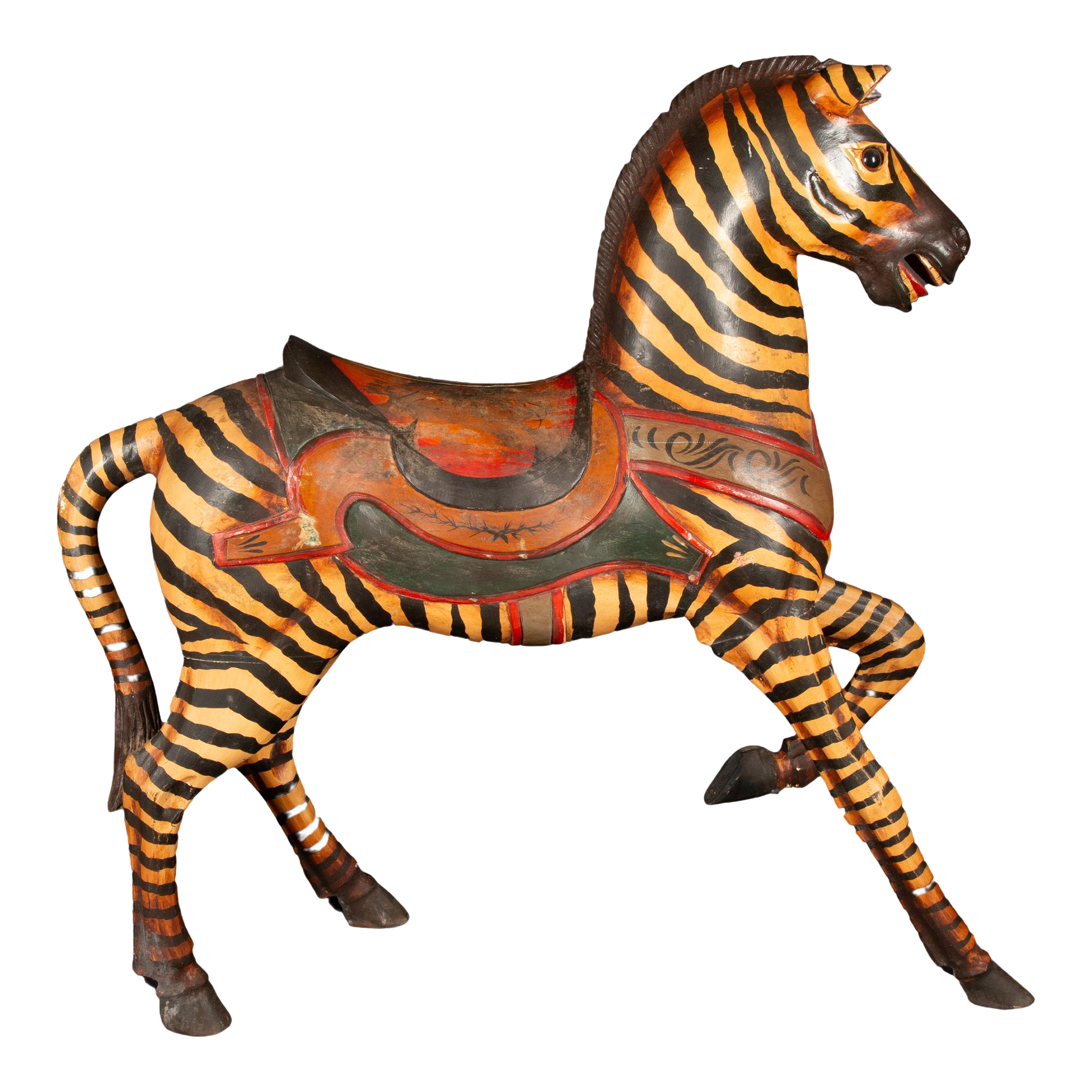 ヴィンテージ　民藝　オブジェ Large Folk Art Carved & Painted Wooden Carousel Zebra | Chairish