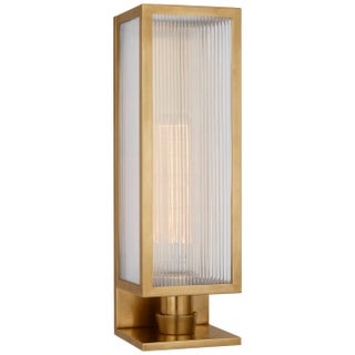 Barbara Barry for Visual Comfort Signature York 16" Single Box Sconce in Soft Brass with Clear Ribbed Glass For Sale
