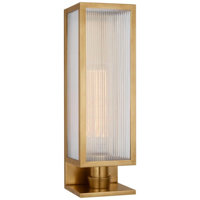 Barbara Barry for Visual Comfort Signature York 16" Single Box Sconce in Soft Brass with Clear Ribbed Glass For Sale
