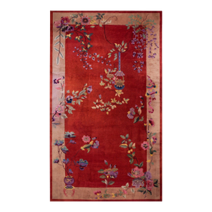 Grand Red-Raspebery Background in a Floral Desgin Antique Chinese Art Deco Rug