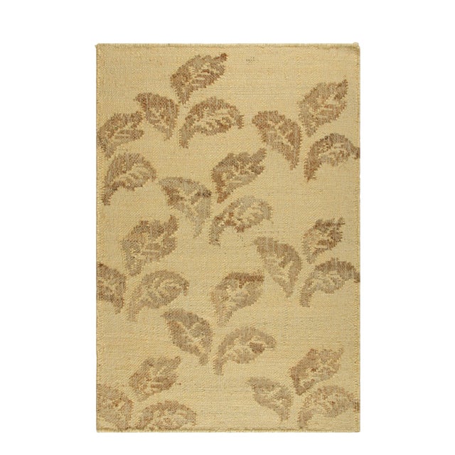 Rug & Kilim's Block Print Flatweave Rug with Beige-Brown Floral Patterns - 15x24 For Sale