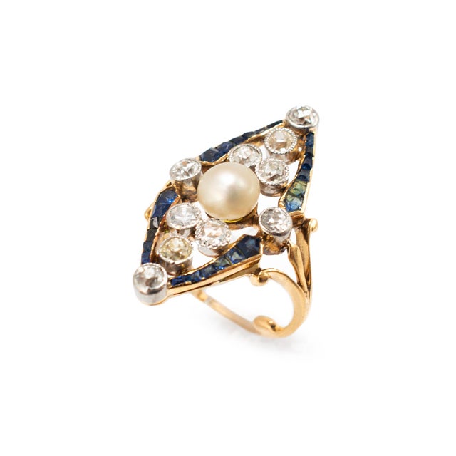 Gender: Ladies Metal Type: 18K Yellow Gold & 900 Platinum Ring Size: 4.25 Width: 25.50 mm tapering to 13.70 mm Thick: 1.00...