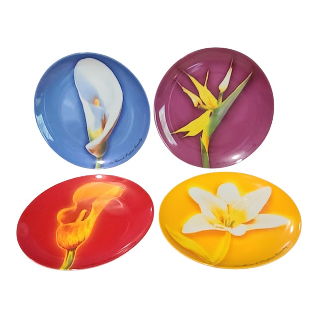 Vintage Set of 4 Givenchy Paris Colorful Luncheon Dessert Salad Flower Plates For Sale