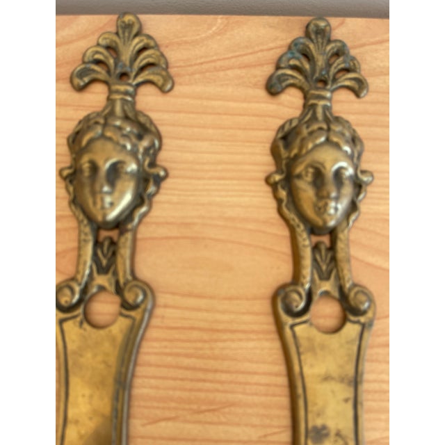 Art Nouveau Antique Brass Door Knob Plates For Sale - Image 3 of 4