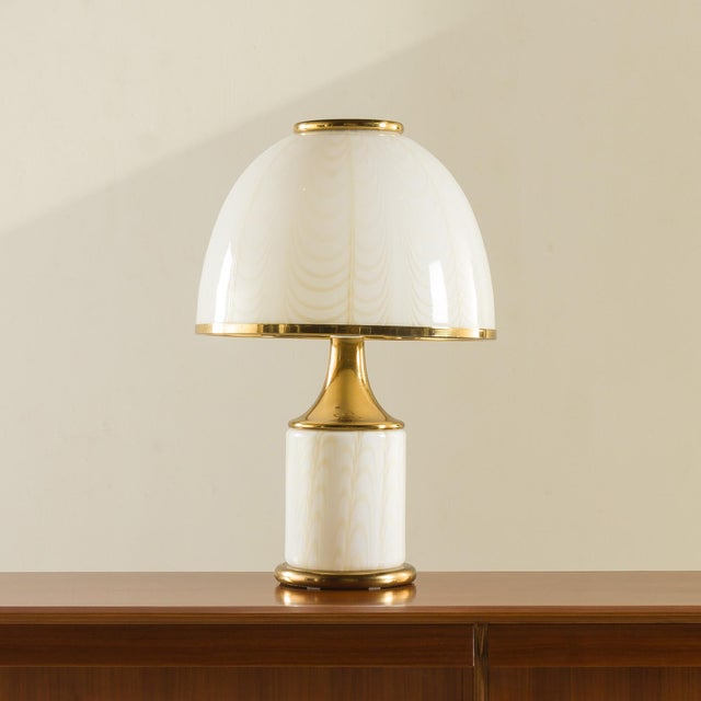 Mid-Century Modern Murano Glass and Brass Lamp, Italy 1980s by Romeo Rega for F. Fabbian For Sale - Image 3 of 11