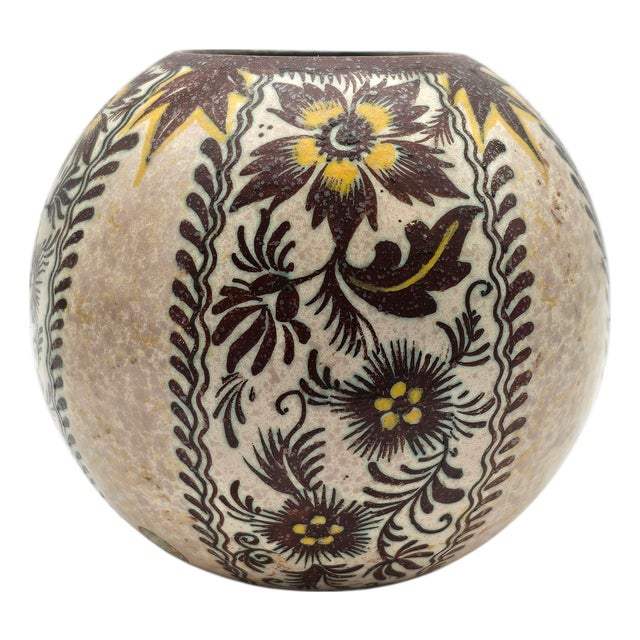 Royal Zuid Holland Gouda Hand Painted Dutch Art Pottery Vase, 6.5" For Sale