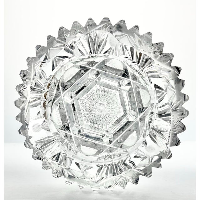 Glass Antique American Brilliant Cut Crystal 5-Piece Heavy Pinwheel Sawtooth Ashtrays For Sale - Image 7 of 11