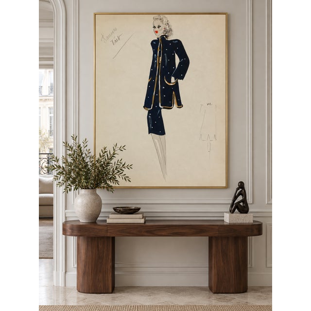 Art Deco Vintage French Fashion Art Print – Art Deco Woman in Navy, 30" X 40" For Sale - Image 3 of 9