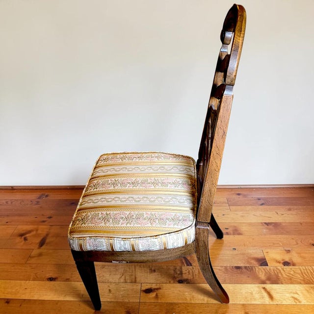 1960s Rare 1966 Thomasville Formal Ladderback Style Dining Chairs Original Yellow Patterned Upholstery For Sale - Image 5 of 16