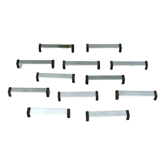 Art Deco Modernist Knife Rests in Chromed Metal and Blackened Wood, France, 1930s, Set of 12 For Sale