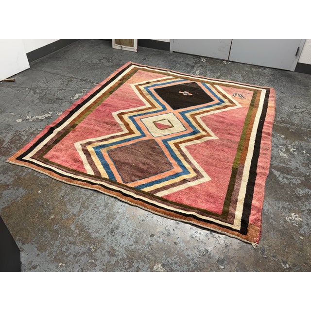 Traditional 7ft × 8ft Hand-Knotted Geometric Wool Area Rug, Vintage For Sale - Image 3 of 12