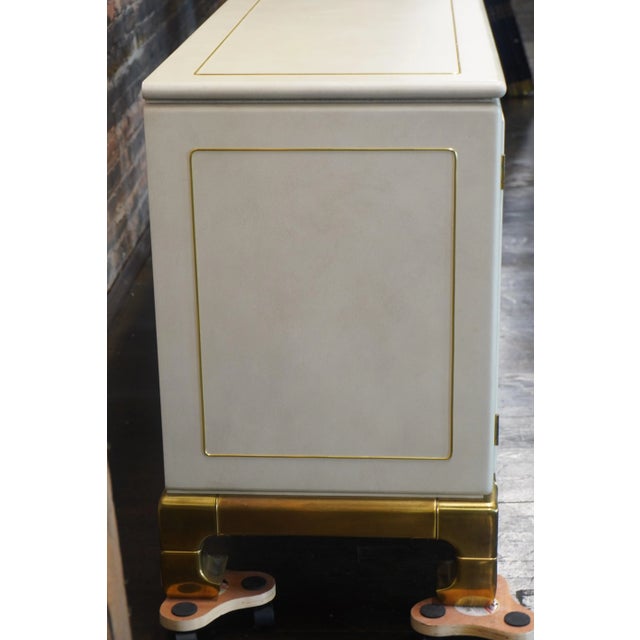 Mid-Century Modern Faux Leather and Brass Buffet Attributed to Mastercraft Circa 1980 For Sale - Image 3 of 11