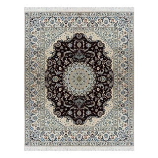 Hand-Knotted Wool and Silk Nain Rug For Sale