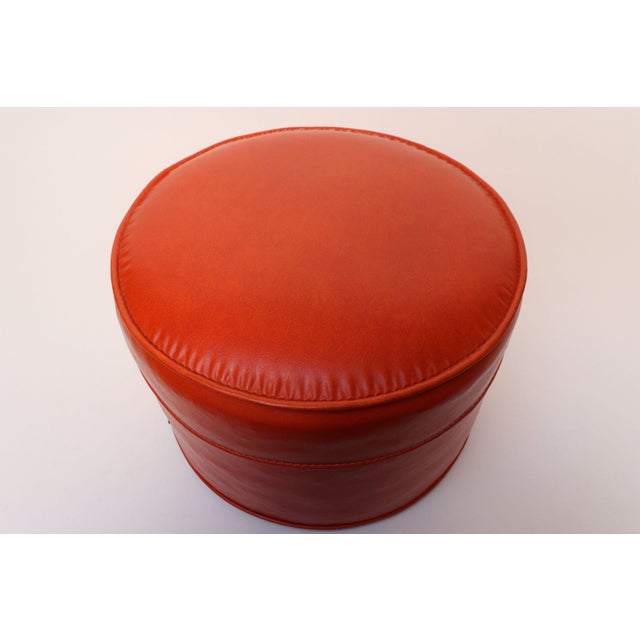 Mid-Century Modern Mid-Century Modern Orange Pouf / Foot Stool / Ottoman For Sale - Image 3 of 16