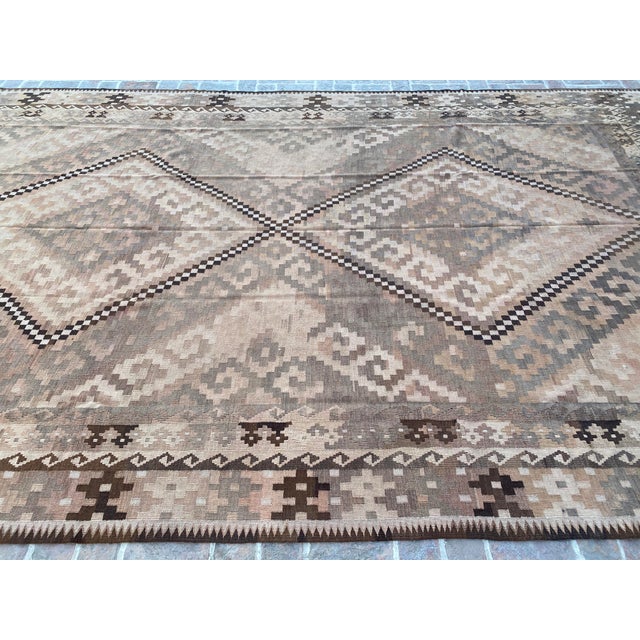 Handwoven Vintage Kilim Rug in Beige, Brown and Soft Gray, 9.6 X 16.1 Ft For Sale - Image 11 of 15