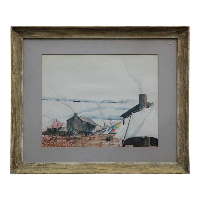 Lem Palmer Rural Stylized Watercolor Landscape Painting For Sale