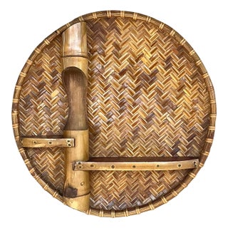 Vintage Coastal Small Woven Rattan and Bamboo Wall Shelf For Sale