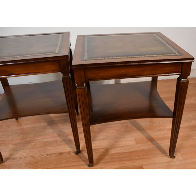 1930s Regency Style Mahogany & Leather Top Pair of Side Tables / End Tables For Sale - Image 15 of 16