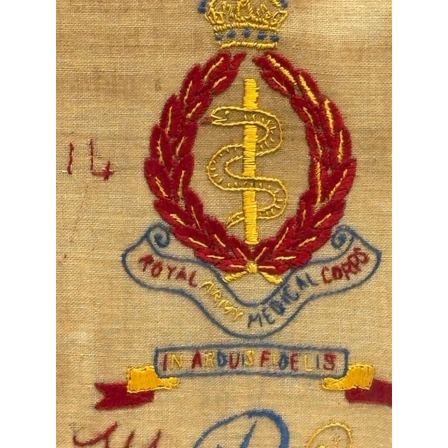 English Antique English Royal Medical Corps Ww1 Framed Embroidery Piece For Sale - Image 3 of 6